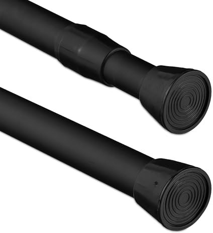 Relaxdays Tringle à Rideau Extensible, 110–200 cm, Barre de Serrage, sans perçage, Douche, fenêtre, Noir