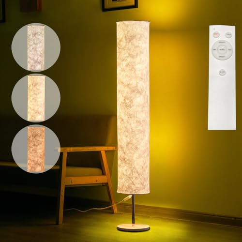 BASRAE Stehleuchte LED Soft Stehlampe für Wohnzimmer Schlafzimmer Deko, Moderne Stehlampe aus Stoff, 150 cm, Weiß, Bodenlampe mit Fernbedienung, 3000 K-6000 K, dimmbar, Lichtsäule, groß