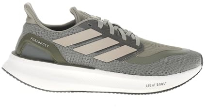 adidas Men's Pureboost 5 Running Sneaker, Silver Pebble/Wonder Beige/Olive Strata, 14