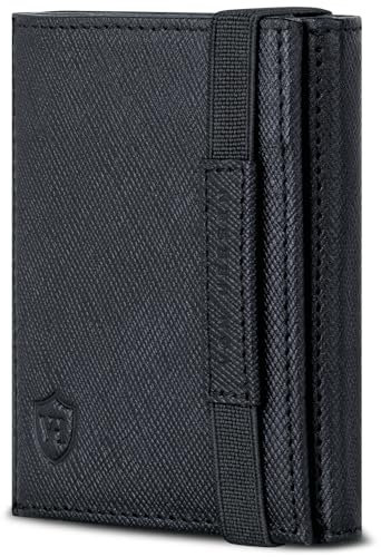 VON HEESEN Slim Wallet mit XL Münzfach & RFID-Schutz - Mini Geldbörse Herren & Damen - Kartenetui Kreditkartenetui - Portmonee Geldbeutel Portemonnaie klein Schwarz Saffiano