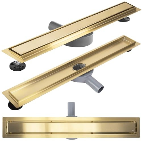 Rea Drain linéaire Neox pro Brush Gold 60 Caniveau de Douche en Acier Inoxydable Siphon Sol d'évacuation pour Salle de Bain Drain De Plancher Douche (Or brossé)
