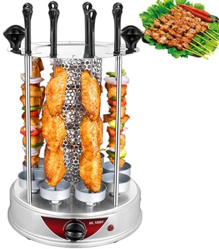 Parrilla de horno asador vertical,Horno asador vertical sin humo,Parrilla giratoria automática de 360 °,Parrilla eléctrica interior temporizada, para reuniones familiares,10fork