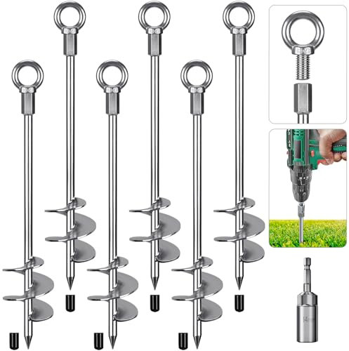 Insaga Zeltheringe, Metall Zelt Heringe Stabil Erdnägel Erdanker Zelthaken Bodenanker 45cm Schraube in Trampolin Kit für Schaukel-Kit/Camping/Schuppen/Hund/Carport mit Fester Ring, 6 Stück