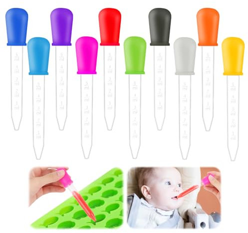 LWMTT 10 Piezas Pipetas 5 ml Pipetas de Silicona con 1 Cepillo de Limpieza Pipetas Plastico Pipetas Cuentagotas Pipetas Niños para Moldes de Caramelo, Science Experimentos, Niños, Mascotas, Plantas