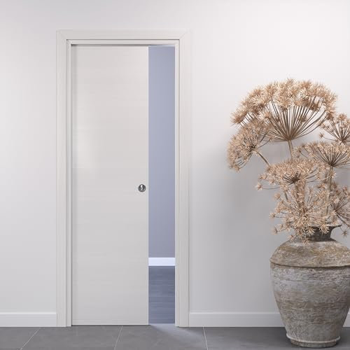 PORTE ITALIANE porta interna porta scorrevole porta a scomparsa porte interne moderne HIGH DENSITY telai legno resistenti all'acqua WATERPROOF varie misure 90x210 serratura cromo Bianco Matrix