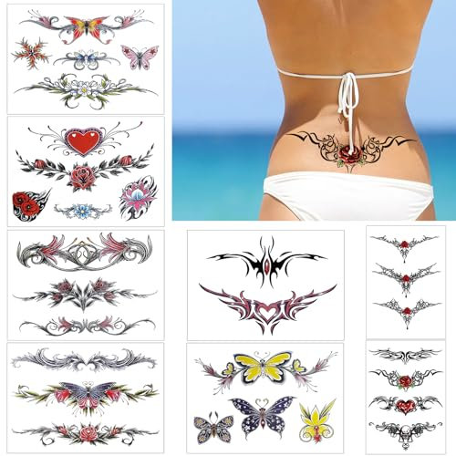 8 Feuilles Tatouage Temporaire Femme, Tatouages Temporaires ImperméAble, Réalistes Personnalité Faux Tatouage pour Couvrir les Cicatrices, Tatouages Éphémères Convient aux Hommes, Femmes, Enfants