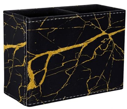 Eslifey Pot à crayons carré pour bureau, luxueux marbre texturé doré, pot à stylos, pinceaux de maquillage, support d'affichage de bureau, organisateur de papeterie pour la maison, le bureau, l'école