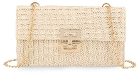 Ynport Crefreak Sac Bandoulière en Paille d'été Sac à Main tissé en Osier en Rotin Enveloppe Sac de Fête, Blanc