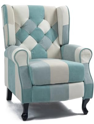 WeHome - Poltrona Relax Reclinabile Con Seduta Ergonomica In Tessuto, Poltrona Letto, Schienale Regolabile, Poltrona Reclinabile Per Arredo Salotto, Soggiorno e Ufficio (Patchwork, Patchwork Azzurra)