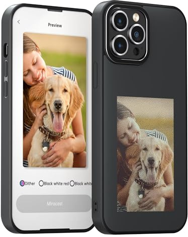 YCE Smart NFC Mobile Phone Case with E-Ink Screen, DIY Personalised iPhone Case with Photo Change for iPhone 13/14,14 Pro/Max, iPhone 15, Pro/Max (3.5 Inch Ink Display Picture), Black