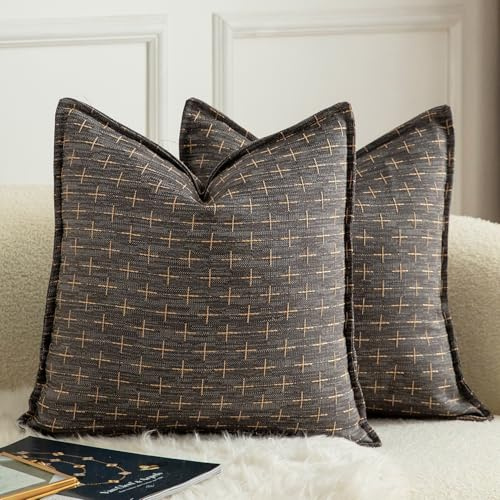 Mandioo 2er Set Kissenbezug Hanftuch Weben Textur Modern Bauernhaus Kissenbezüge Kissenhülle Dekorieren Zierkissenbezug Sie Wohnzimmer Sofa Schlafzimmer Bett 45x45cm Dunkelgrau