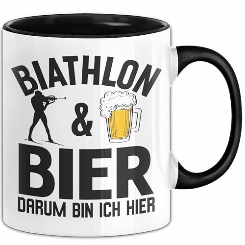 Biathlon Tasse Geschenk Wintersport Geschenke Biathlon Und Bier Darum Bin Ich Hier Ski Skifahrer (Schwarz)