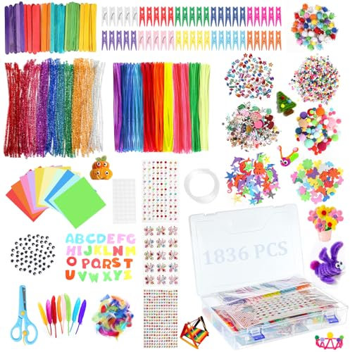 Bastelset Kinder ab 3 Jahre 1836 Stück Bastelmaterial Bastelzubehör Kinder 4 5 6 7 8 Jahre Mädchen Jungen Bastelbedarf Basteln Bastelkoffer Scrapbooking Geschenk Kindergeburtstag Weihnachten Ostern