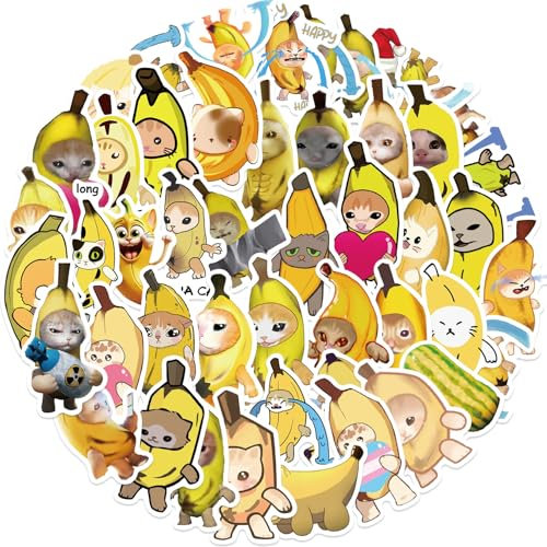 50Pcs Banana Stickers Laptop Car Scrapbook Phone Skateboard Suitcase Luggage Bike Crying Banana Cat Meme Vinyl Waterproof Aesthetic Personalised Stickers for Teens Boys Girls Adults