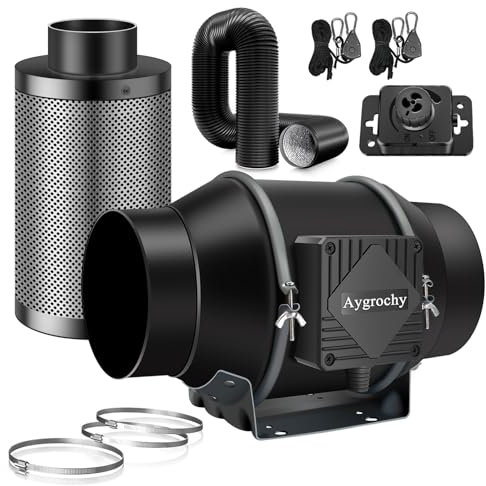 Aygrochy 150mm Abluftset, Drehstrom Ec Motor Rohrventilator Komplettset, Lüftungsset mit Drehzahlregler, Aktivkohlenfilter, Belüftungssystem für Growzelt, Growbox, Gewächshaus, Hydroponik