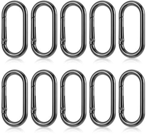Lot de 10 mousquetons noirs de 5 cm - Anneau en O - Mousquetons porte-clés - En alliage d'aluminium - Pour sac à dos, portefeuille, accessoires de camping, voiture