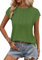 WNEEDU Camiseta Manga Corta Mujer Elegantes Cuello Redondo Top Verano Casual Baiscas Blusas Plisado Frontal Túnica Camisetas sin Mangas Verde Militar L