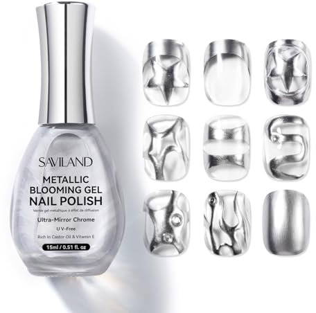 SAVILAND Metallic Silber Blooming Gel: 15ml Ultra Mirror Silber Chrome Blooming Gel Nagellack Chrome Powder Metallic Effect Bloom Gels Nail Polish Marble Nail X Ink Y2K Nailart Keine Lampe Notwendig