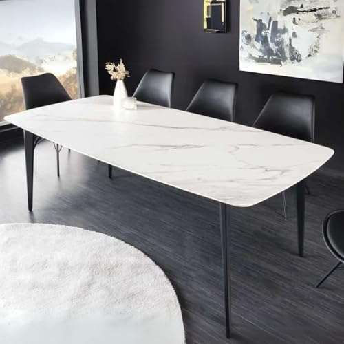 LEBENSwohnART Eleganter Esstisch Venezia 160cm Weiss-schwarz Marmor-Optik Keramik schwarzes Metall-Gestell Retro