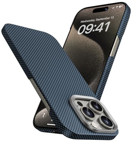 BENKS ArmorTint Case for iPhone 15 Pro Max Compatible with MagSafe, Slim & Light Dupont Kevlar 1000D Aramid Fiber Protective, Starlight Blue
