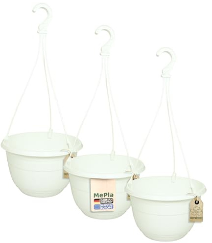 MePla - 3 Stück Ampel Orion - wetterfestes Pflanzgefäß - UV-beständiger Blumenampel - Pflanztopf - ø25 cm - Weiss
