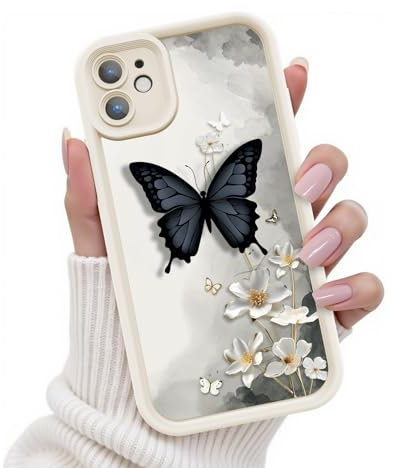 FUXICASE for iPhone 12 Case, Creative Butterfly Pattern Design for Girl Women, Soft Silicone Shockproof Anti-Scratch Protection Phone Cover for iPhone 12 (3D Black Butterfly)