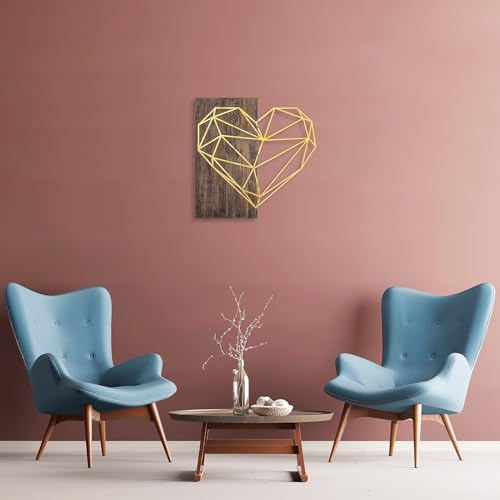 Elegant Decorative Wooden Wall Accessory, 58 x 58 cm, Walnut & Gold | 50% Wood (3 cm) & 50% Metal (1.5 mm) | Wall-Mountable, Unique Design