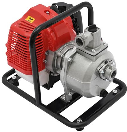 Bomba de agua de gasolina, 43 cc, motor de dos tiempos, bomba de jardín de alto rendimiento, con altura de extracción de 30 m y flujo de 135 l/min para riego de jardín, drenaje de agua sucia, piscina