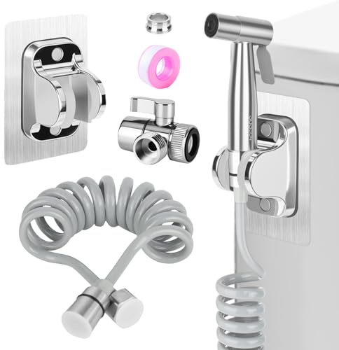 YHNDECO Set per bidet, doccetta in acciaio inox con valvola a 3 vie, tubo a molla da 2 m, attacco universale G1/2, per WC igiene personale (A)