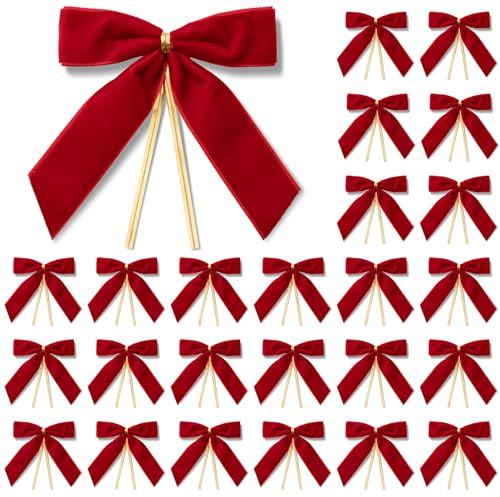 MORSUNBELA Schleifen Deko Samtschleife Geschenkschleifen Rot | 25 Stück Samt Geschenkschleifen als elegante Schleife Deko für Weihnachten, Hochzeit, Geburtstag, Heimdeko und Verpackung