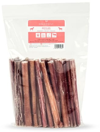 Dragonfly Products Bully Sticks for Dogs & Puppies, Air-Dried Beef Pizzle | 66% protein, long lasting, hypoallergenic, grain & gluten free, low odour, 20 pack, from 12 weeks