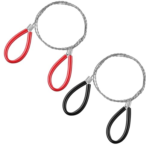 Lot de 2 scies à fil en acier inoxydable - 80 cm - Avec boucles - Pour camping, jardin, extérieur, coupe du bois