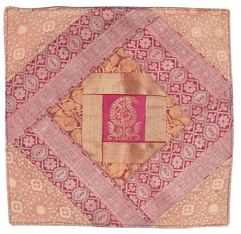 Brokatkissenhülle, Patchwork Kissenhülle, upcycling Kissen, rot/pink | Einzigartige Kissenhülle aus 50% Baumwolle und 50% Viscose, handgefertigt, mit Stickereien und Webmustern, Unikat.