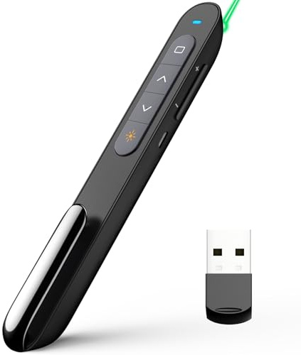 Norwii Wiederaufladbarer Wireless Presenter mit Laserpointer für Powerpoint | ①2.4 GHz Präsentationsfernbedienung mit Grüner Laserpointer②Slide Wechsel mit Programmierbare Tasten für Lehrer/Schule/Büro