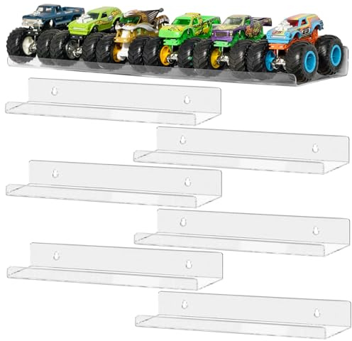 Monster Trucks Display Storage Shelves Organizer Shelf for Toy Trucks Cars | 6 Pack Clear Acrylic, Toy Car Wall Display Case for Collectors & Kids