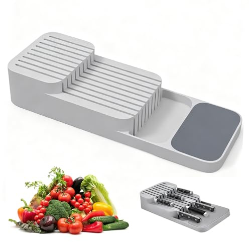 Organizador para Cuchillos de Cajón,Bogoro Organizador para Cuchillos de dos Niveles con Ranuras,Caja Portacuchillos de dos Niveles,Con Capacidad para Hasta 18 Cuchillos,Apto para su uso en la C ocina