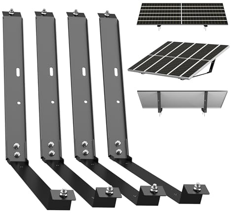 Solarmodulhalterung für Flachdach und Garten,2 sets Balkonkraftwerk Halterung,20° Neigungswinkel, Schwarz,HV-Stahl,Anti Rutsch,Einfache Montage,für Terrasse und Boden 100-110cm Befestigungsloch panels