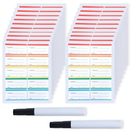 XIYING 200 Pcs Freezer Labels, Colorful Adhesive Labels for Frozen Food Bags, Freezer Label Easy Peel Off with 2 Black Markers for Kitchen Storage, Meal Prep, Restaurant and Home Use