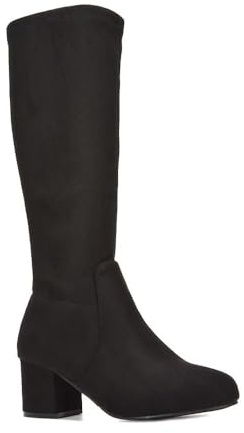 Women's Knee High Boots Ladies Low Mid Block Heel Stretch Faux Leather Heeled Long Shoes Size 3-8