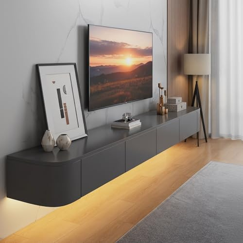 YINXSLO Tv Lowboard Hängend mit Schublade für Wohnzimmer | Modern Tv Board Hängend, Kiefernholz Tv Schrank mit Großzügigem Stauraum für Wohnzimmer und Schlafzimmer