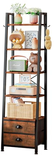 Uptyia Scaffale a scala a 5 livelli con 2 cassetti