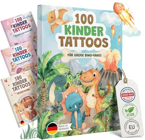 EULENTALER [100x] Kindertattoos I Dermatest: Sehr Gut I mit Dino-Motiven | Von Pädagogen empfohlen [hautfreundlich] Made in Germany, Gratis Ausmalbilder, Mitgebsel Kindergeburtstag für Jungs