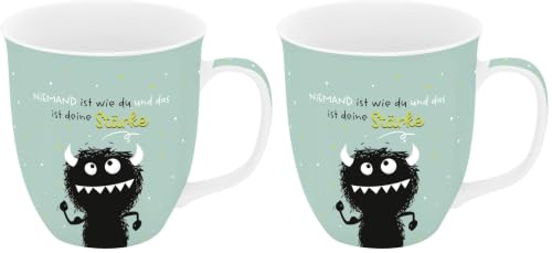 H:PPY life Tasse Grande Monster Stark | Kaffeetasse, Porzellan, 40 cl | Becher mit Spruch, lustiges Geschenk | 74736 (Packung mit 2)