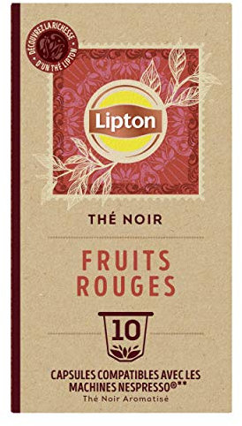 Lipton Thé Noir Fruits Rouges Compatibles Nespresso, Aromatisé Fruits Rouges, 10 Capsules