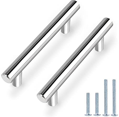 Probrico 5 PCS Polished Chrome Kitchen Drawer Knobs Hole Spacing 96mm 4 Furniture Cabinet Door Handles Cupboard Pull Stainless Steel