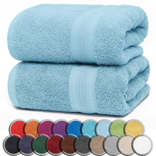 NatureMark 2er Pack SAUNATÜCHER Premium Qualität 80x200cm SAUNATUCH Sauna-Handtuch 100% Baumwolle Farbe: Hell Blau
