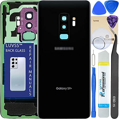 LUVSS Akkudeckel für Samsung Galaxy S9+ Plus SM-G965F Rückseite Glas Deckel Original Backcover Ersatz Reparatur Set -Schwarz