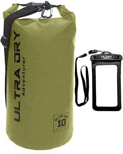 Premium Waterproof Bag, Sack with Phone Dry Bag and Long Adjustable Shoulder Strap Included, Perfect for Kayaking/Boating/Canoeing/Fishing/Rafting/Swimming/Camping/Snowboarding (Green, 20 L)