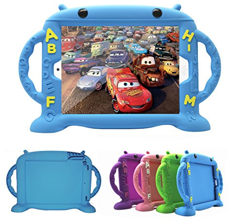 CHINFAI iPad Case for Kids, iPad 2017 2018 9.7 inch Case/iPad Pro/iPad Air 1 2 Cute Cartoon Case, Shockproof Silicone Protective Cover with Self Stand [BPA Free][Side Handles] (Blue)