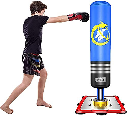 Dripex Punching-Ball Enfant 120 cm Sac de Frappe Boxe sur Pied avec 12 Ventouses pour Karaté Taekwondo MMA - Bleu